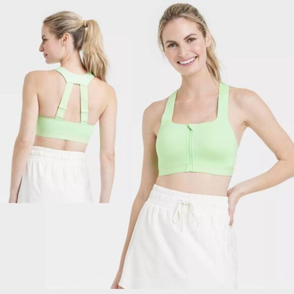 All In Motion Sculpt High Support Zip‎ Front Sports Bra Light Green Size 34C